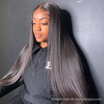 Modern Show cuticle aligned hair  straight natural color indian human hair lace front wigs